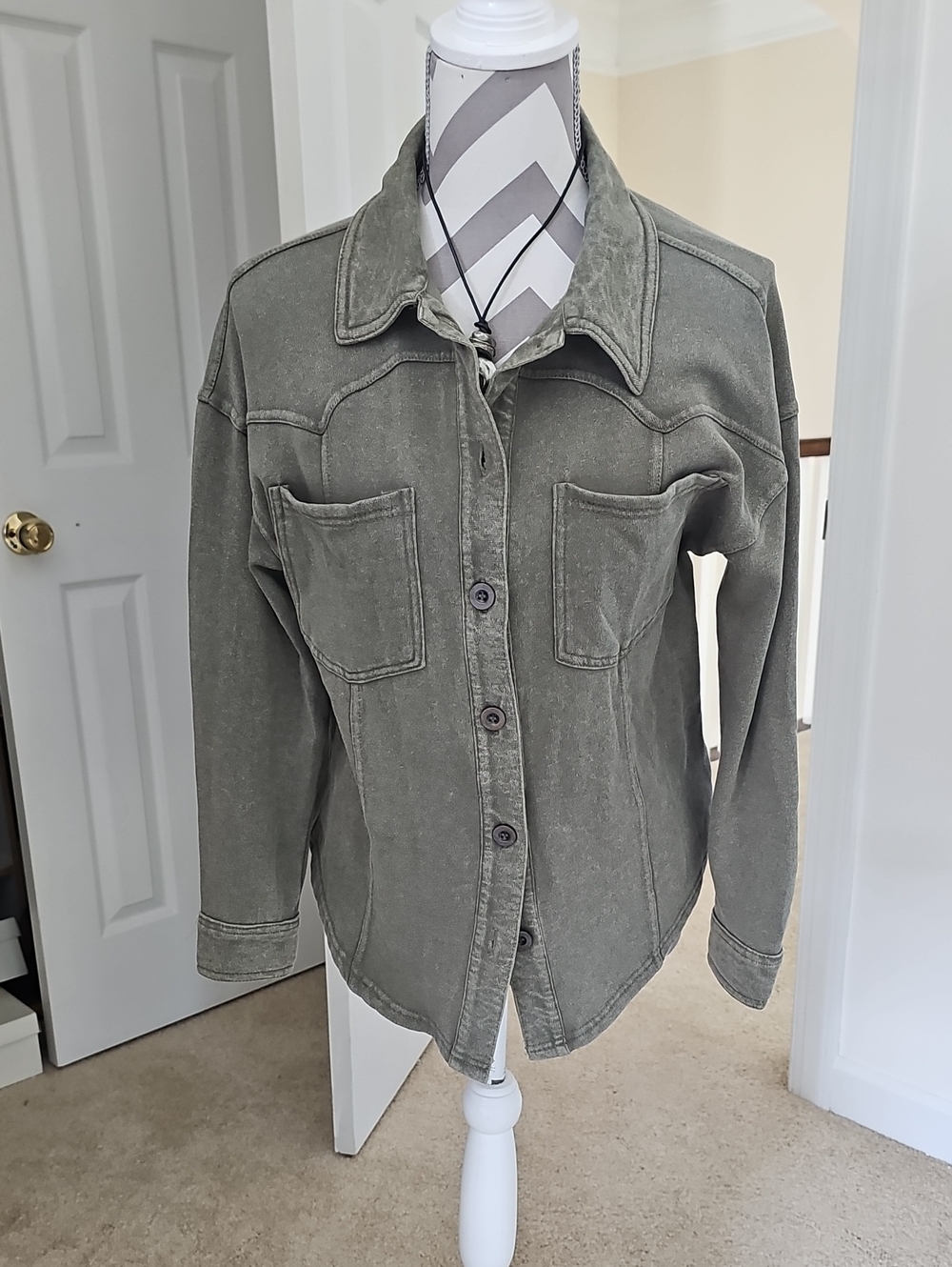 Hippie Rose Washed Olive Green Button-Up Utility Jacket